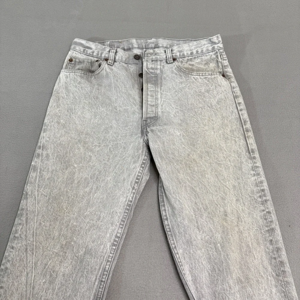 Levis 501 Jeans Men 32x30 Gray Acid Wash Cotton Made in USA Vintage Button Fly